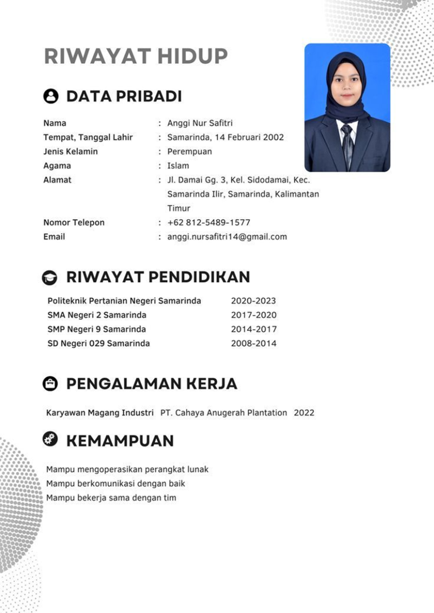 contoh daftar riwayat hidup pengalaman magang
