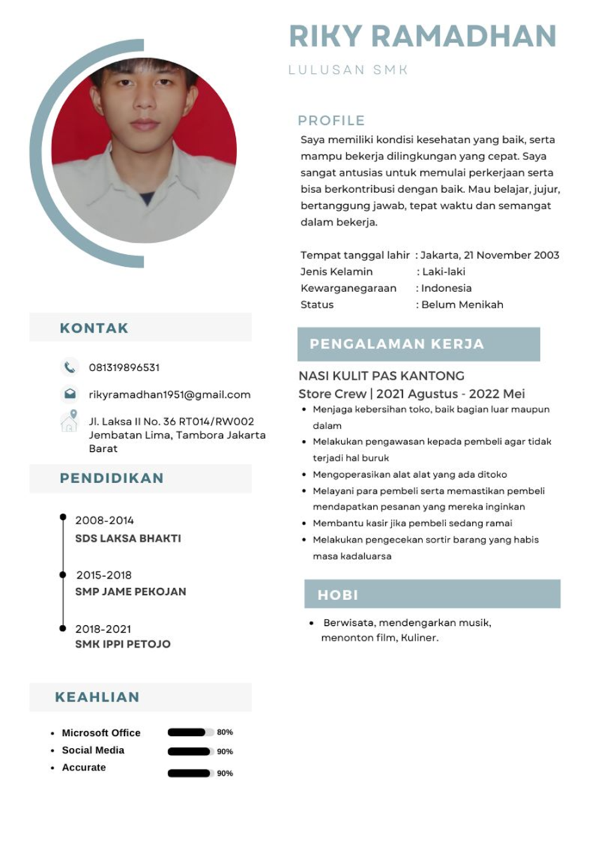 contoh daftar riwayat hidup