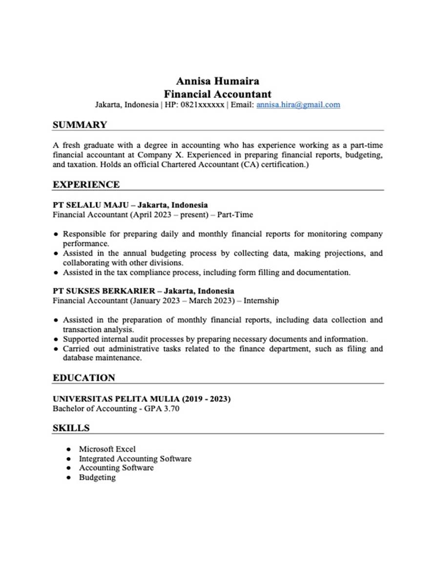 Contoh CV Akuntansi Bahasa Inggris
