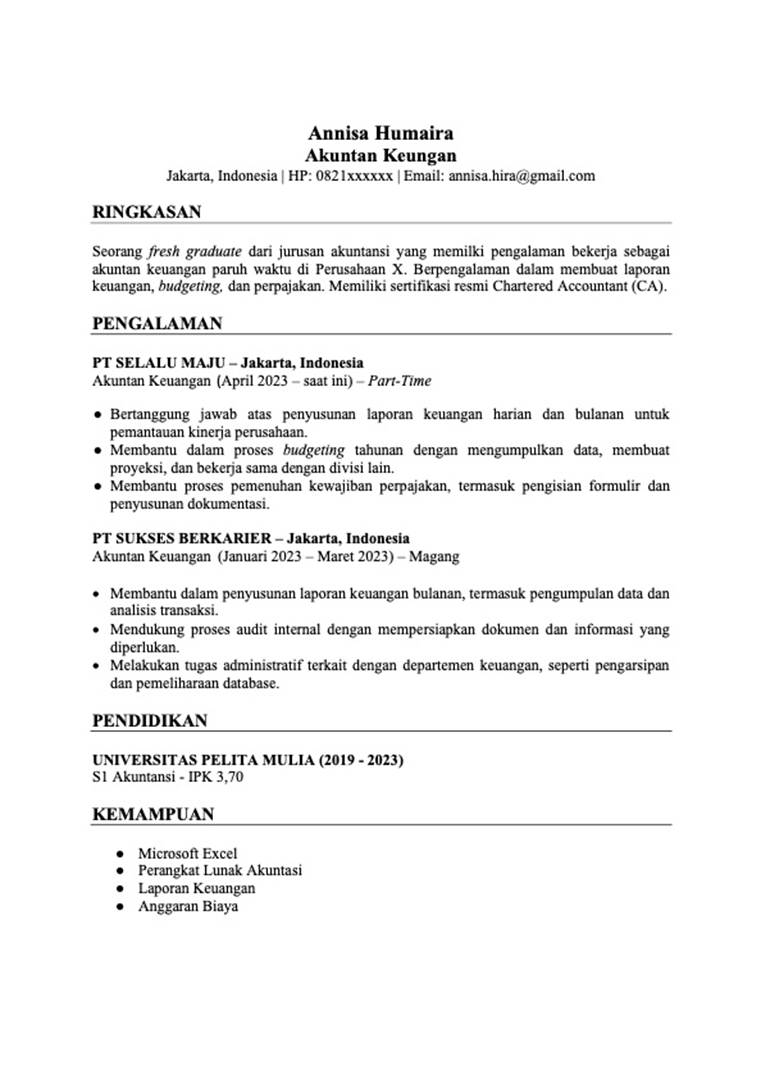 Contoh CV Akuntansi