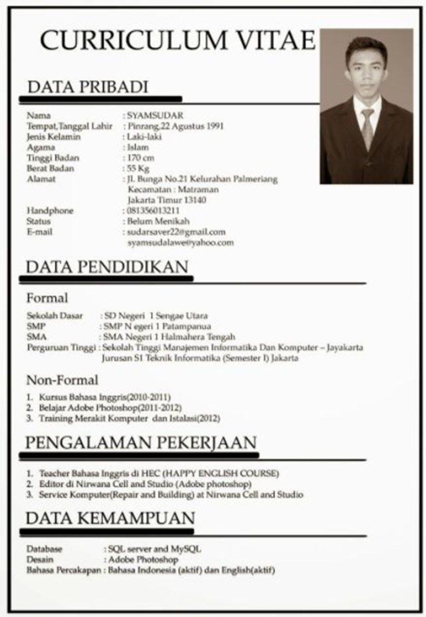 contoh daftar riwayat hidup